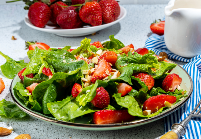 Spinach Strawberry Salad with almonds