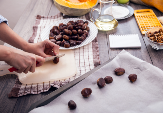 Preparing chestnuts for oven roasting