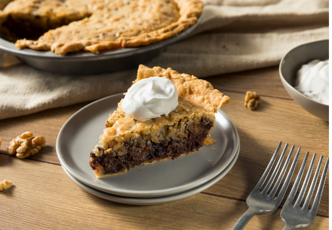 slice of chocolate walnut pie