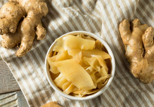 bowl of freshly made japanese pickled ginger