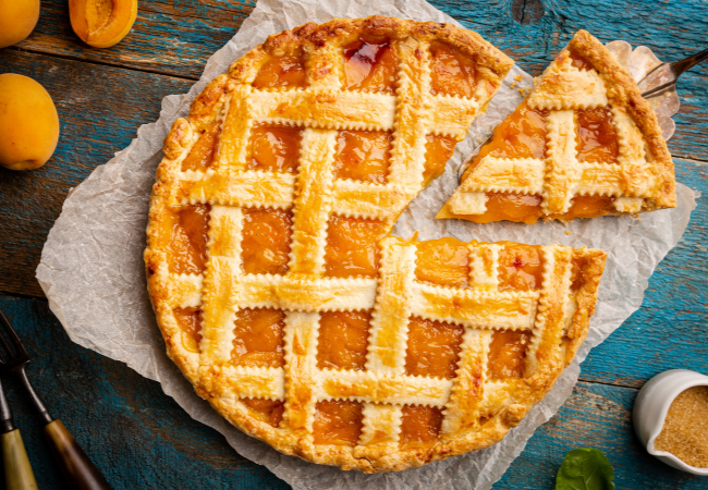 Baked apricot pie with lattice crust