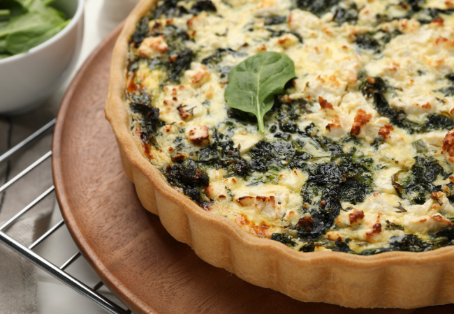 Artichoke spinach quiche with feta