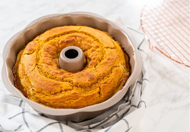 Preventing a bundt cake from stick to pan.