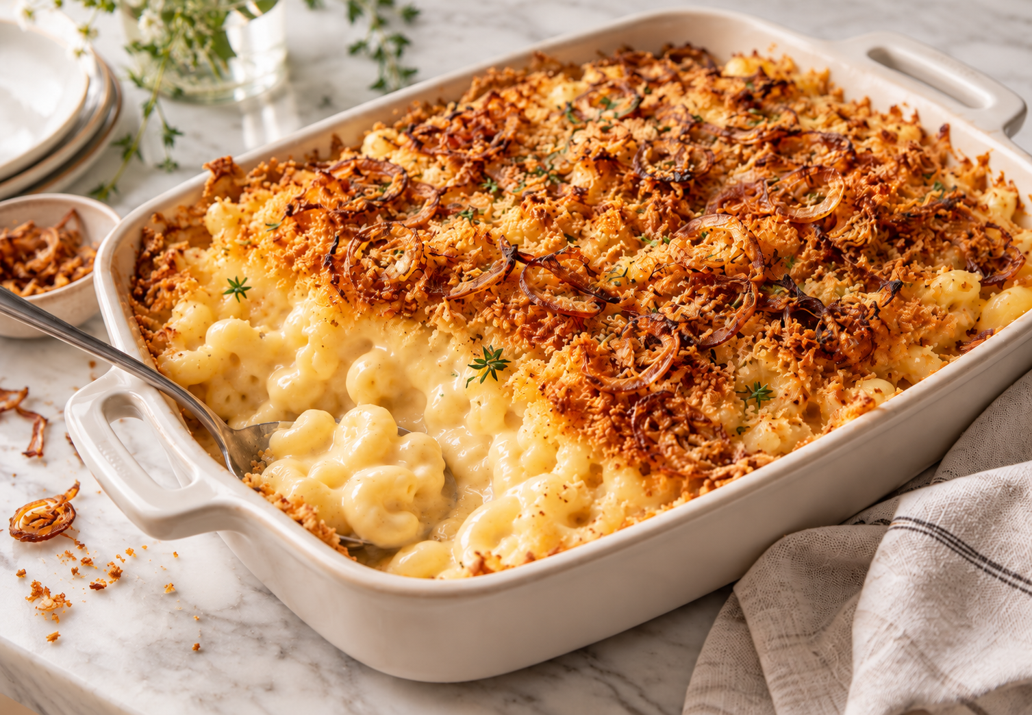 Macaroni and Cheese with Crispy Topping and Shallots