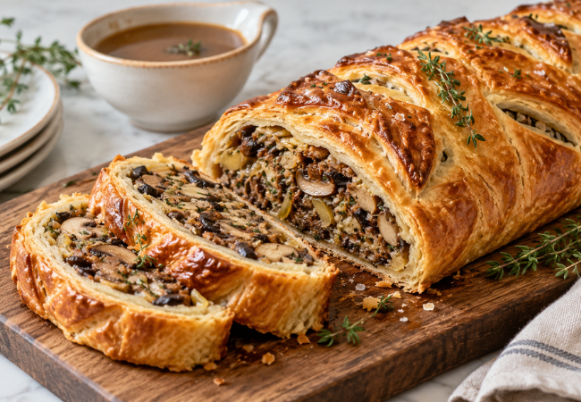 Wild mushroom and leek wellington.